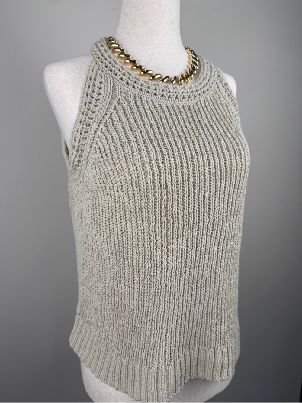 Nic + Zoe Chunky Knit Tank Top Beige Sleeveless Sweater Size Large